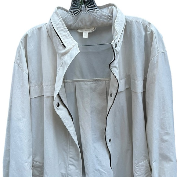Eileen Fisher long zip & button up oversized raincoat rain jacket with hood bone - Picture 5 of 12